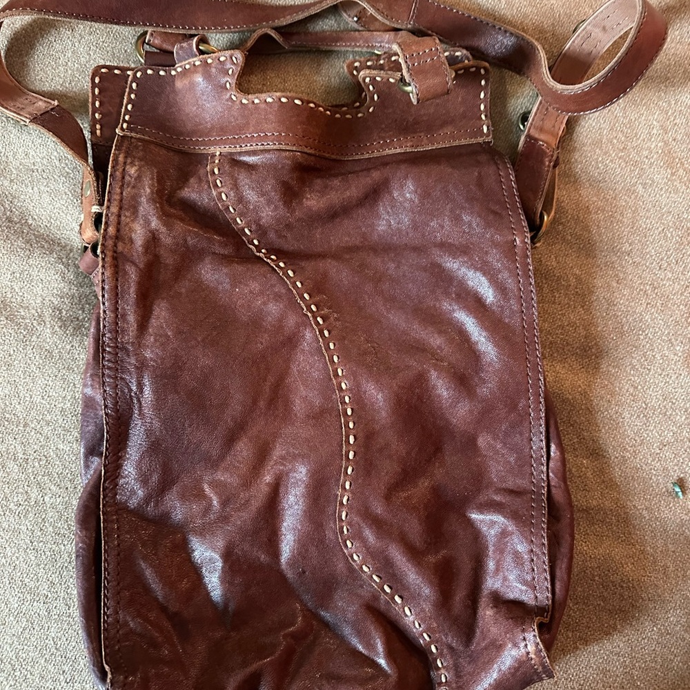 Lucky Brand Abbey Road Brown RUGGED Leather Crossbody Messenger Foldover Purse